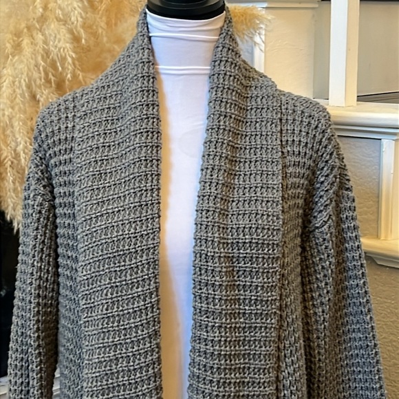 POL Chunky Chenille Knit Cardigan Grey Oversized Crochet Cabincore Cozy Large - Picture 2 of 8